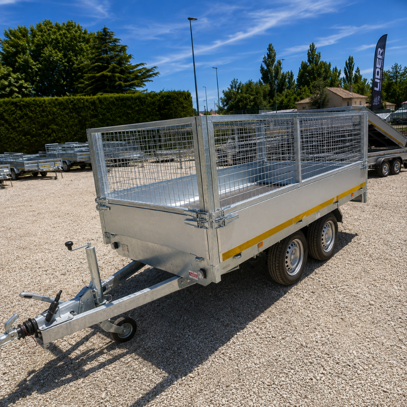 EDUARD 310 × 160 cm - Benne hydraulique avec rehausses grillagées - PTAC 750 kg