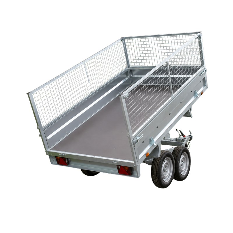 LIDER 39560 - Benne hydraulique double essieu avec rehausses grillagées - PTAC 500 kg